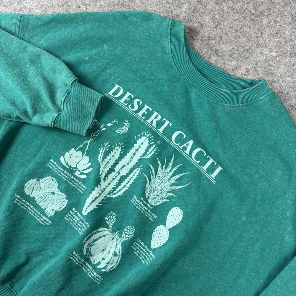 Desert Cacti Graphic Print Pullover Sweatshirt Large Cactus Green Doe